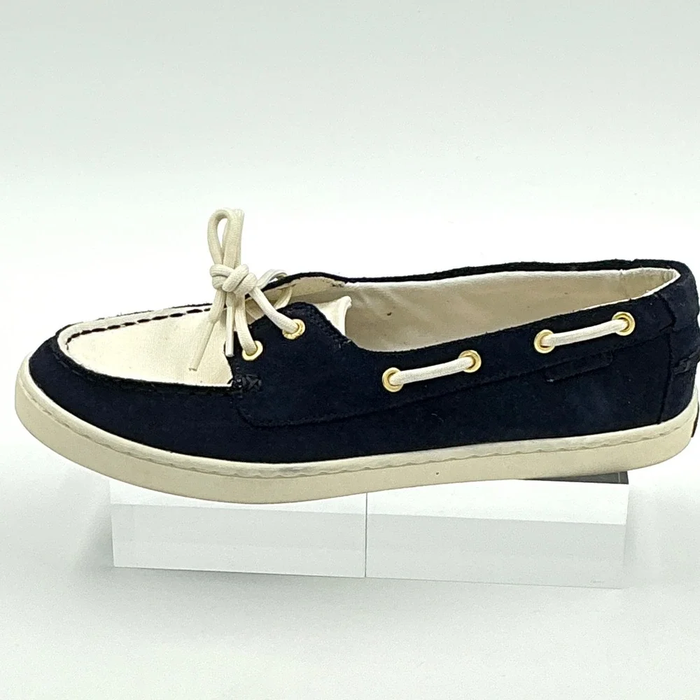 Cole Haan Size 8 Boat Shoe Navy Ivory Suede Lace Up NEW Nantucket $130